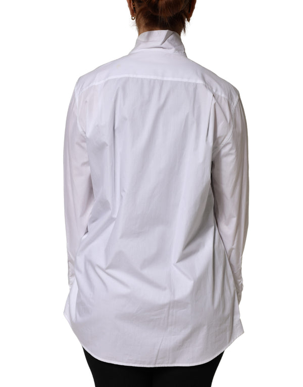 White Cotton Bow Tie Long Sleeves Blouse Top