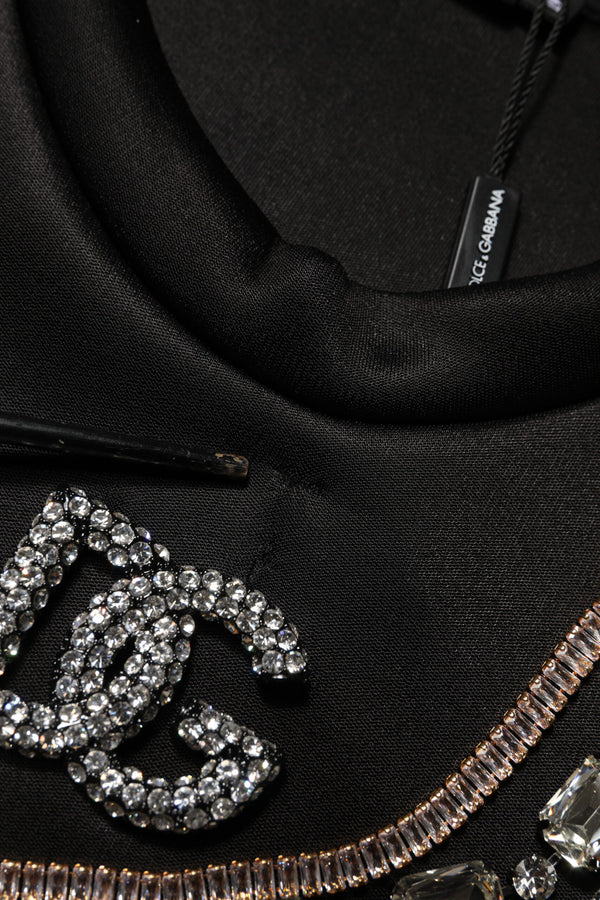 Black Embellished Logo Crystal Sweatshirt Top