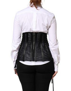 Black Lace-Up Waist Cincher Bustier Corset Top