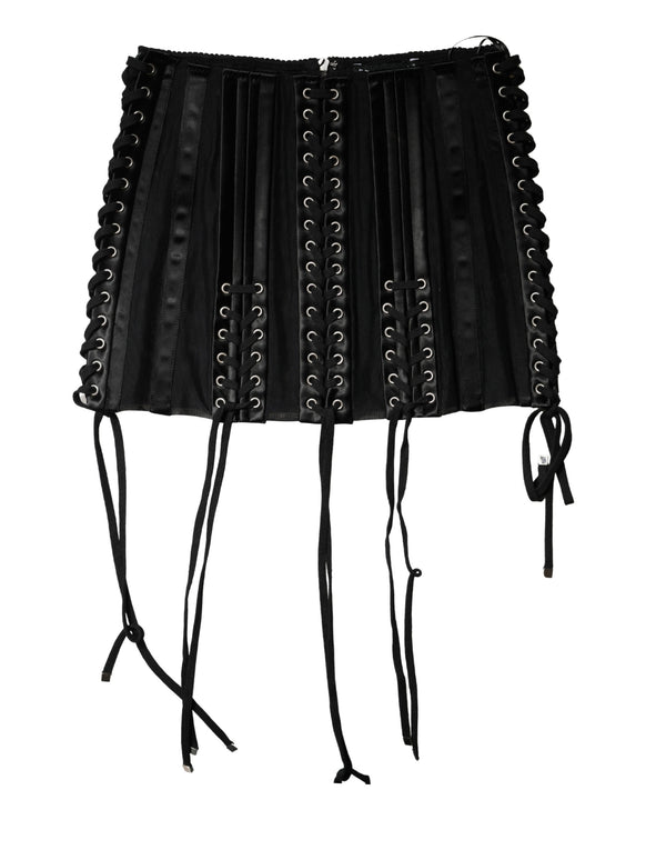 Black Lace-Up Waist Cincher Bustier Corset Top