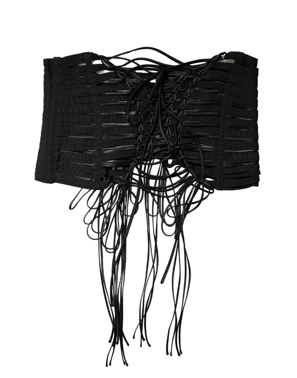 Black Polyester LaceUp Waist Cincher Corset Top