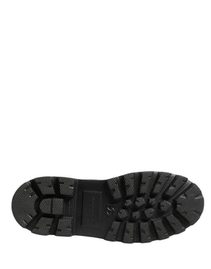 Black Leather Trek Sole Combat Boots Shoes