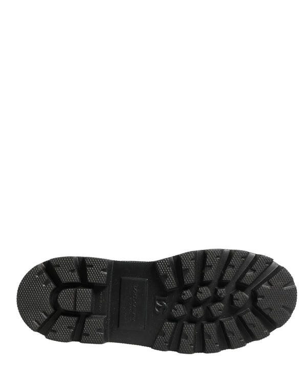Black Leather Trek Sole Combat Boots Shoes