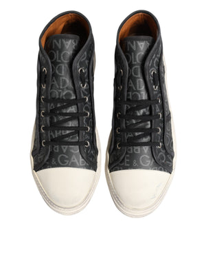 Black White Canvas Logo Mid Top Sneakers Shoes