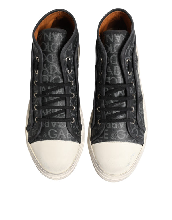 Black White Canvas Logo Mid Top Sneakers Shoes