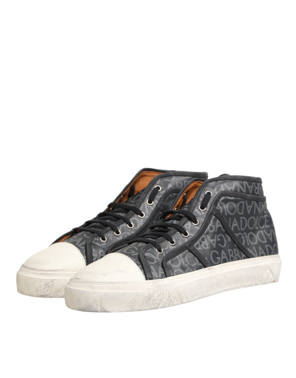 Black White Canvas Logo Mid Top Sneakers Shoes