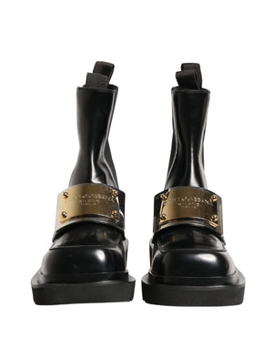 Black Leather Logo Plaque Ankle Boots Shoes