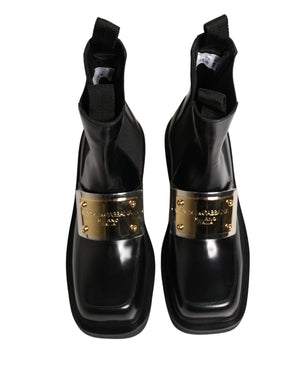 Black Leather Logo Plaque Ankle Boots Shoes