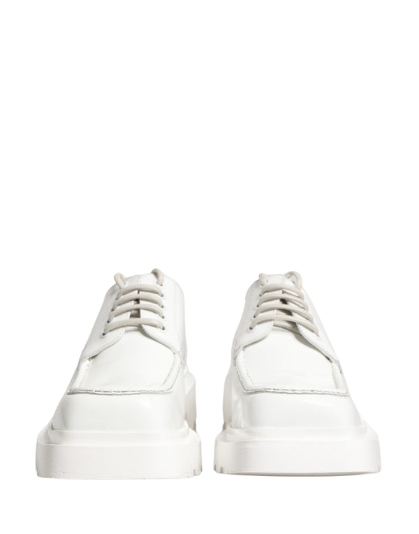 White Leather Chunky Sole Derby Shoes