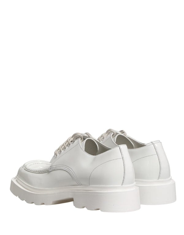 White Leather Chunky Sole Derby Shoes