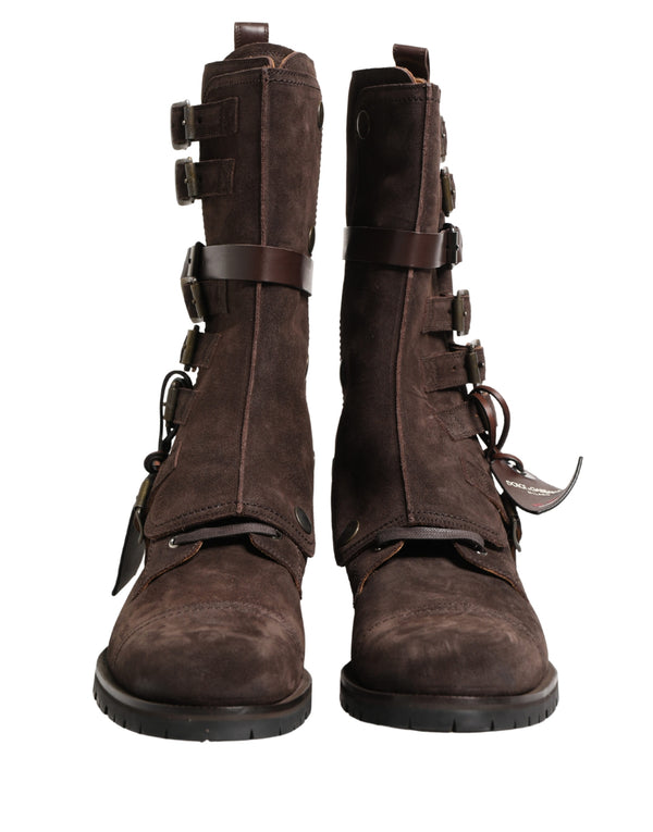 Brown Suede Leather Combat Ankle Boots  Shoes