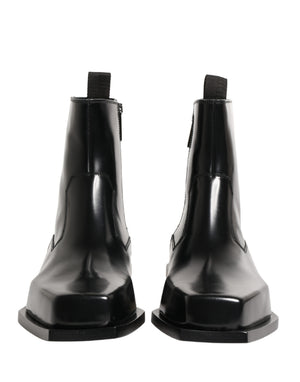 Black Leather Zip Closure Ankle Boots Shoes