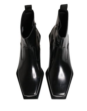 Black Leather Zip Closure Ankle Boots Shoes