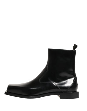 Black Leather Zip Closure Ankle Boots Shoes
