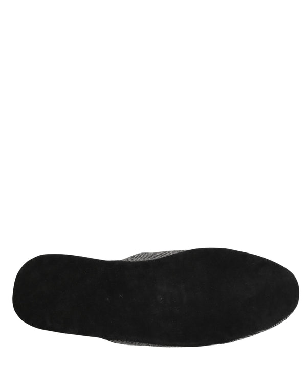 Grey Herringbone Cashmere Red Slippers Shoes