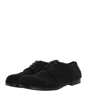 Men Black Riccio Shearling Dress Derby Shoes