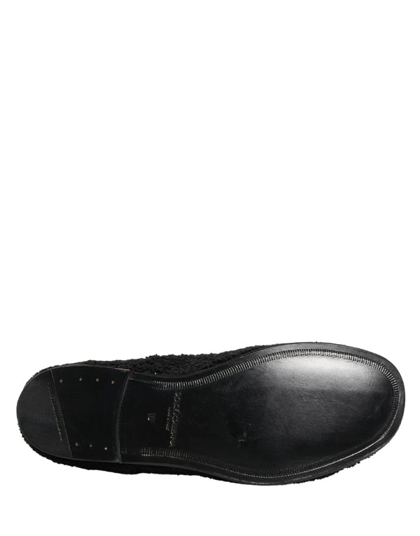 Men Black Riccio Shearling Dress Derby Shoes