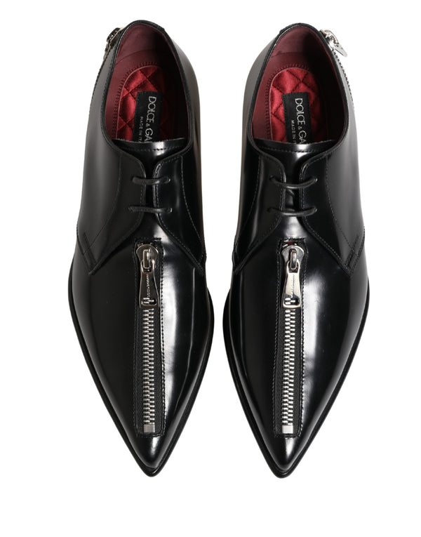 Men Black Lace-Up Leather Zip Dress Derby Shoes