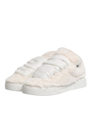 White Shearling Fur Bianco Low Top Sneakers Shoes