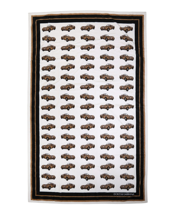 Towel White Cotton Car Graphic Print 115cm x 180cm Beach