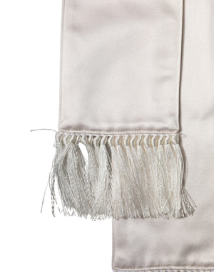 White Silk Satin Fringes Foulard 282cm x 10cm Men Scarf