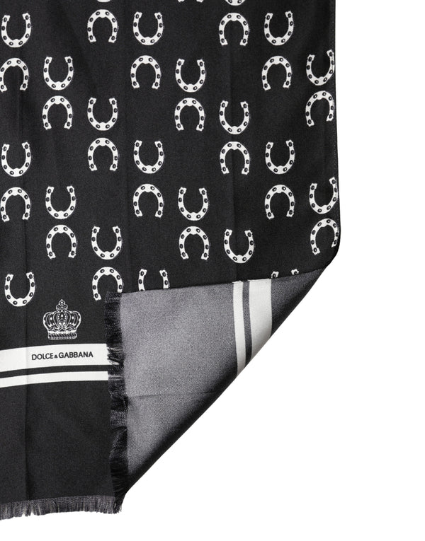 Black Horseshoe Silk Neck Foulard 136cm x 23cm Men Scarf