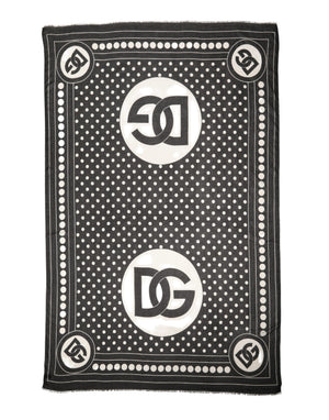 Black White Polka Dot Logo Stole Wrap 188cm x 116cm Scarf