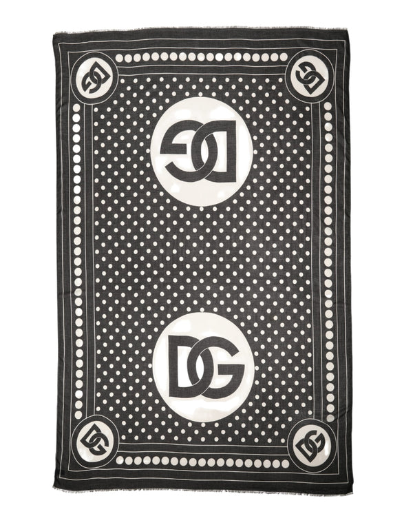 Black White Polka Dot Logo Stole Wrap 188cm x 116cm Scarf