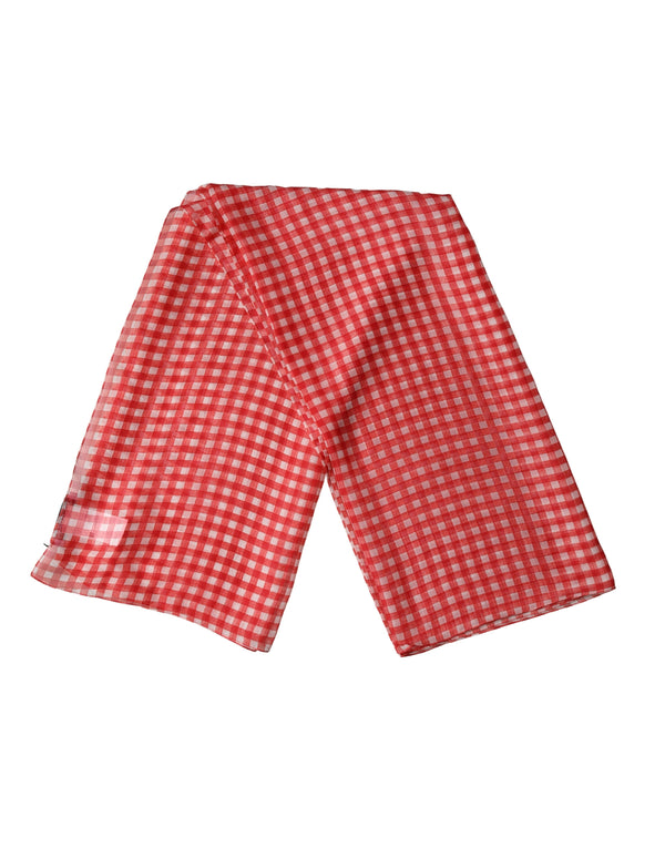 White Red Check Silk Wrap Foulard 140cm x 136cm Scarf