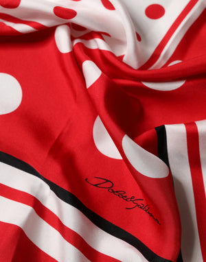 Red White Polka Dot Square Foulard 90cm x 88cm Scarf