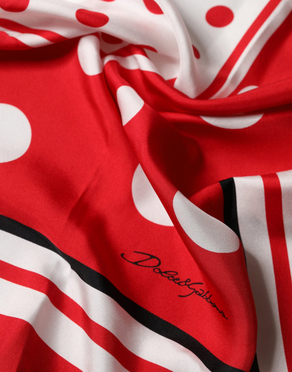 Red White Polka Dot Square Foulard 90cm x 88cm Scarf