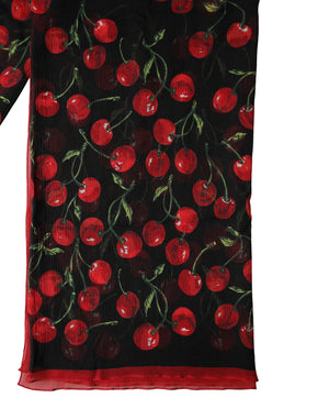 Black Cherry Print Silk Shawl Stole 190cm x 122cm Scarf