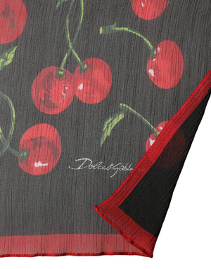 Black Cherry Print Silk Shawl Stole 190cm x 122cm Scarf