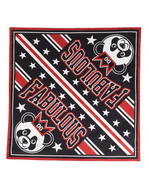 Black Red Panda Cotton Square Foulard 50.5cm x 50cm Scarf