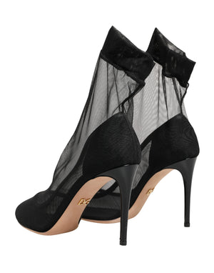 Black Nylon Stretch Mesh Sock Boots Shoes