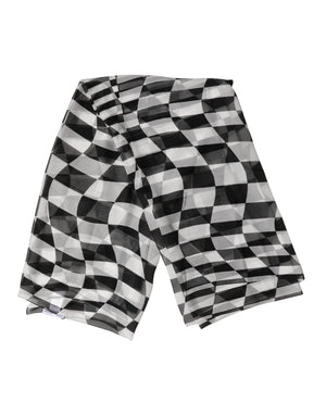 Black White Check Silk Wrap Foulard 133cm x 132cm Scarf