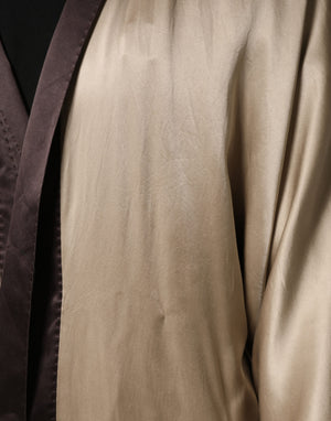 Beige Silk Satin Long Coat Robe Jacket