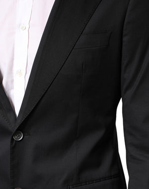 Black Cotton Single Breasted 2 Piece Suit