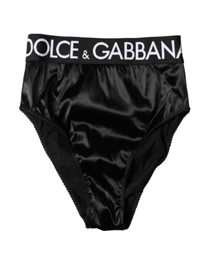 Black Satin High-Waist Brief Logo Women Underwear