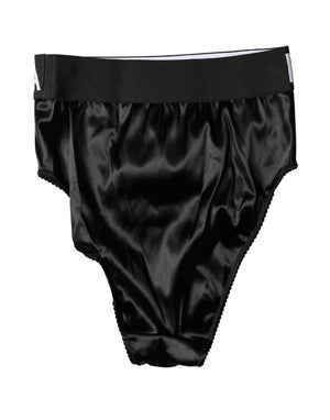 Black Satin High-Waist Brief Logo Women Underwear