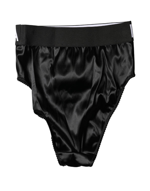 Black Satin High-Waist Brief Logo Women Underwear