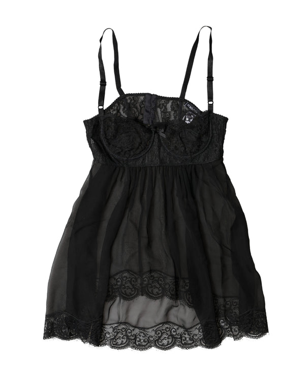 Black Silk Floral Lace Lingerie Top Underwear