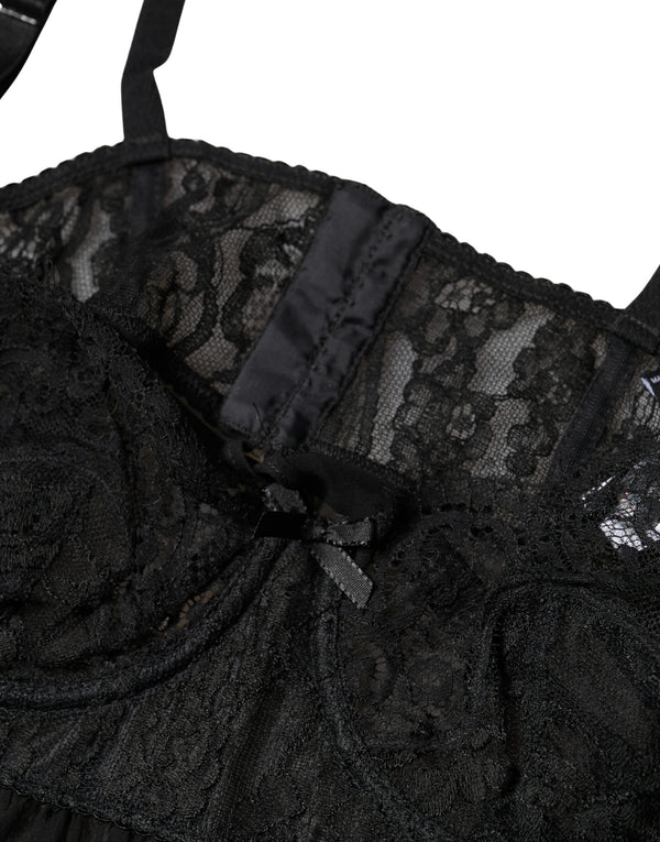 Black Silk Floral Lace Lingerie Top Underwear