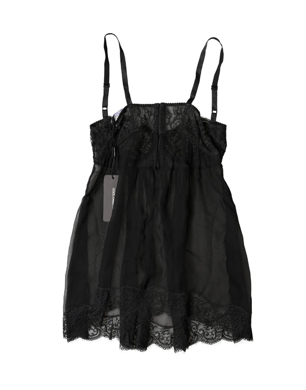 Black Silk Floral Lace Lingerie Top Underwear