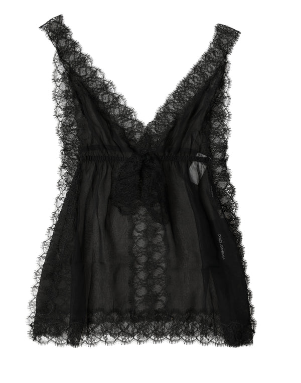 Black Silk Floral Lace Lingerie Top Underwear