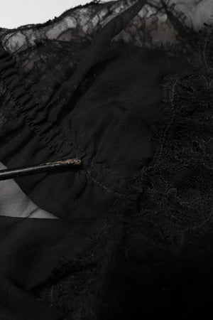 Black Silk Floral Lace Lingerie Top Underwear