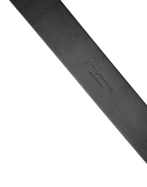 Black Calf Leather Silver Metal Buckle Belt