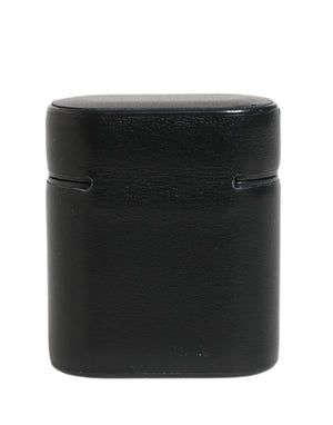 Black Calf Leather Logo Print Flip Holder Airpods Case
