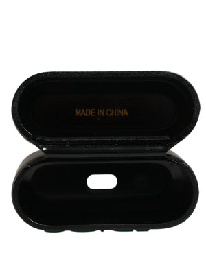 Black PVC Embossed Logo Flip Holder Women Airpods Case
