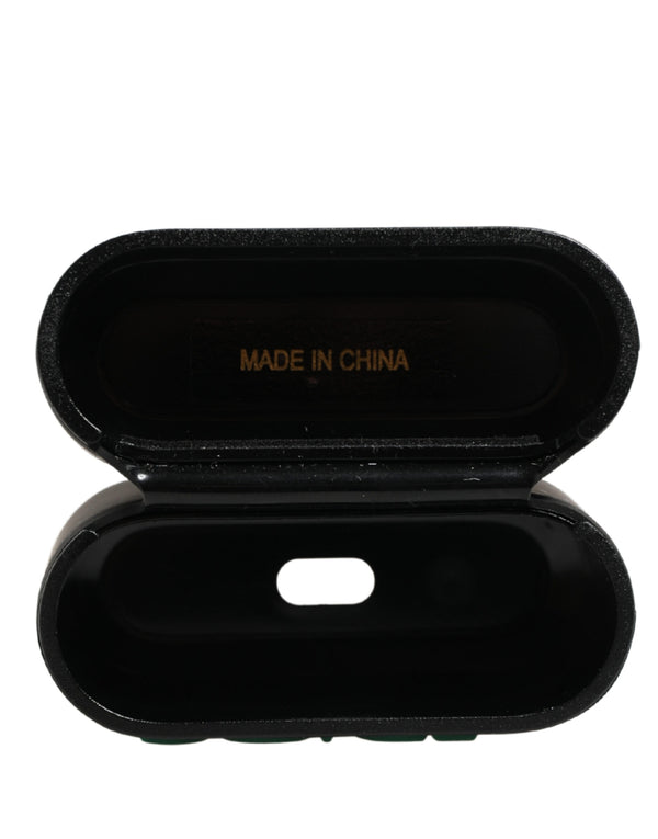 Black PVC Embossed Logo Flip Holder Women Airpods Case